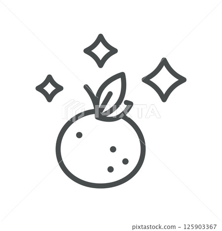 Shiny Orange Icon. Simple Line Illustration of Sparkling Citrus with Leaf, Representing Bright Freshness, Clean Produce, and Premium Quality. 125903367