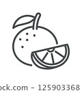 Orange Slice Icon. Simple Line Illustration of Whole Citrus Fruit with Juicy Orange Slice. 125903368
