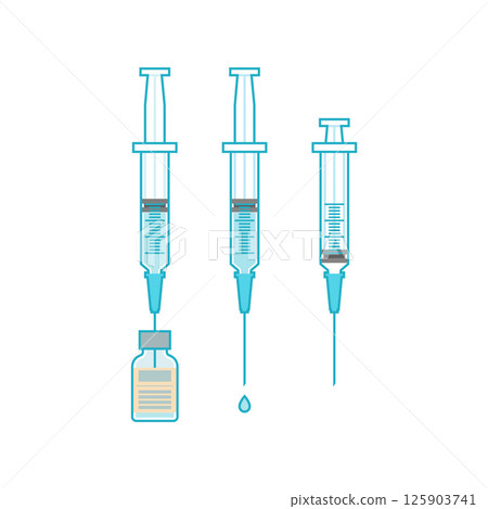 Glass medical bottle and syringe, icons isolated on white background 125903741