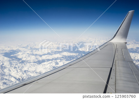 Airplane View of Snowy Mountains 125903760