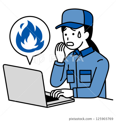 一位身穿工裝褲的女士（手持筆記型電腦）對社交網路上的口水戰感到困惑 125903769