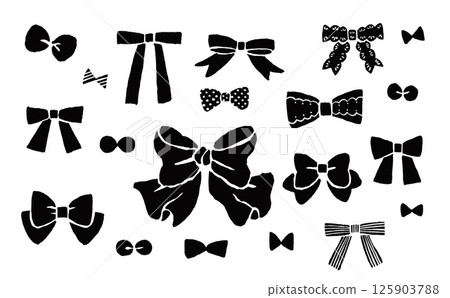 手繪絲帶設定剪影 125903788