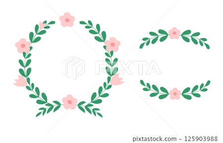 Round Floral frame with pink flowers. 125903988