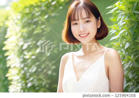 綠色森林裡的年輕女子 125904108