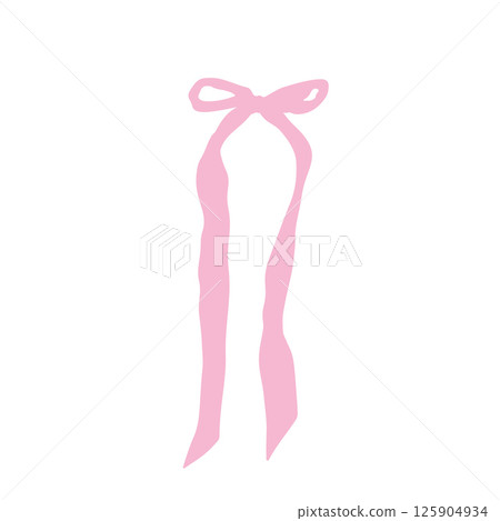 Cute hand drawn pink fancy bow knot silhouette isolated on white background. Pretty vintage coquette clipart 125904934