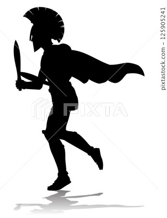 Spartan Silhouette Gladiator Trojan Greek Warrior Spartan Silhouette Gladiator Trojan Greek Warrior 125905241