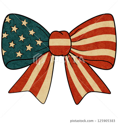Retro American Flag Bow for 4th of July in Vintage Style 125905383