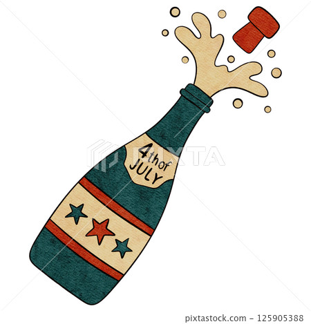 Vintage Champagne Bottle Popping for 4th of July on Transparent Background 125905388