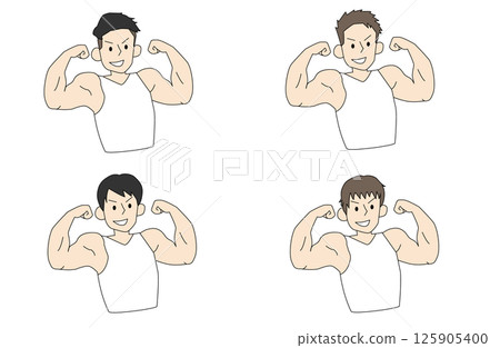 四個帥氣的男子炫耀他們的肌肉的插圖 125905400