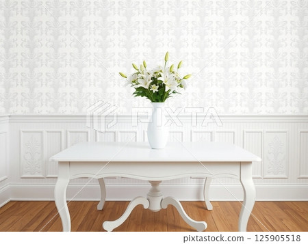 White room and lilies on the table 125905518