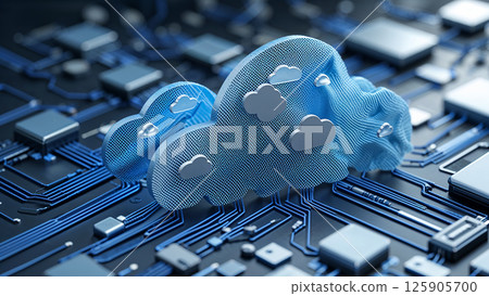 Cloud computing symbol emerging from futuristic circuit board Cloud computing symbol emerging from futuristic circuit board 125905700