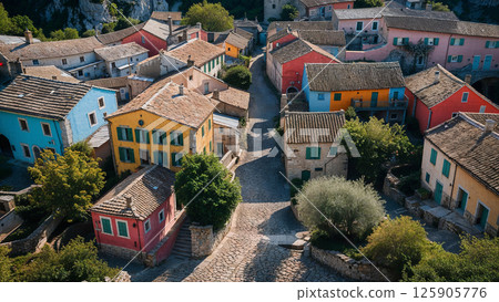Colorful houses covering the town of groznjan in croatia, europe 125905776