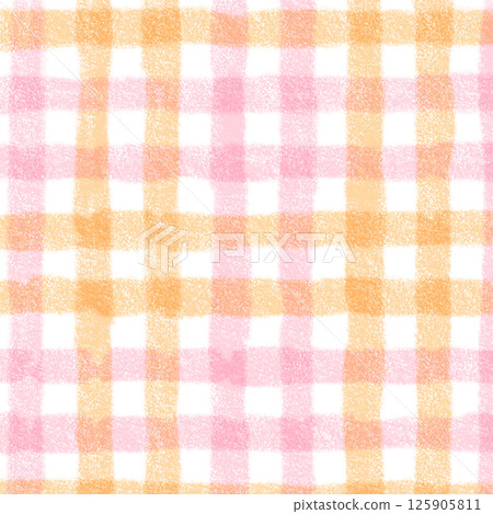 Pink Orange Plaid Gingham Check Hand Drawn Background Pattern Overlay 125905811