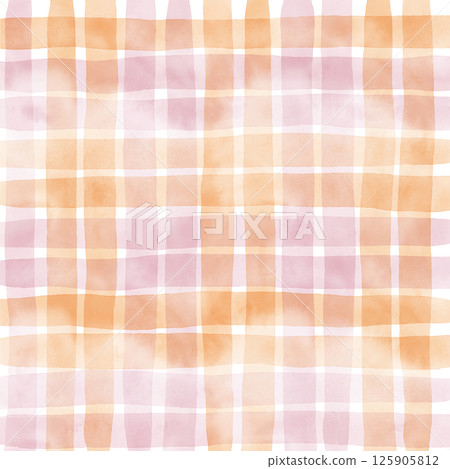 Pink Orange Plaid Gingham Check Hand Drawn Background Pattern Overlay 125905812