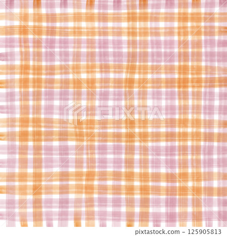 Pink Orange Plaid Gingham Check Hand Drawn Background Pattern Overlay 125905813