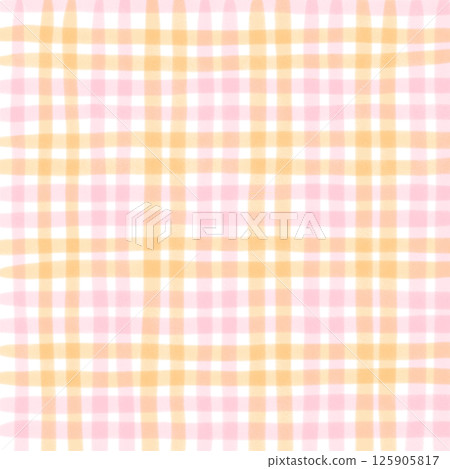 Pink Orange Plaid Gingham Check Hand Drawn Background Pattern Overlay 125905817