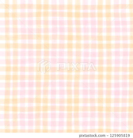 Pink Orange Plaid Gingham Check Hand Drawn Background Pattern Overlay 125905819