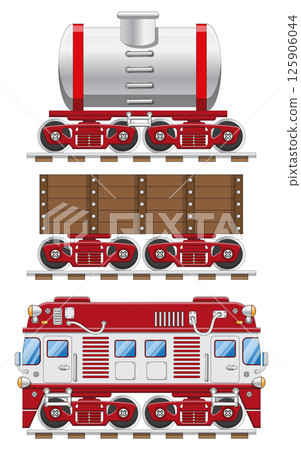 Railway locomotive and wagons. Side view. Isolated on a white background. Vector illustration. Railway locomotive and wagons. Side view. Isolated on a white background. Vector illustration. 125906044