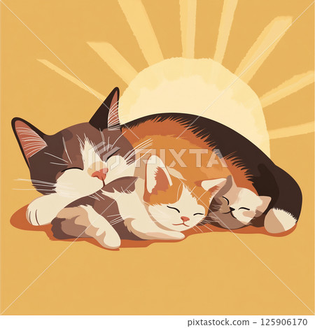 Mommy cat and kittens 125906170