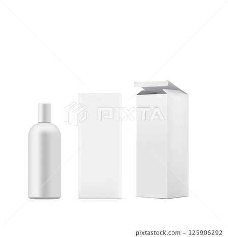 White Bottle with Packaging Box Mockup Vector White Bottle with Packaging Box Mockup Vector 125906292