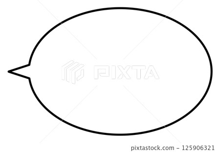 A simple, horizontally elongated oval speech bubble with the nozzle located in the middle on the left side. A simple, horizontally elongated oval speech bubble with the nozzle located in the middle on the left side. 125906321