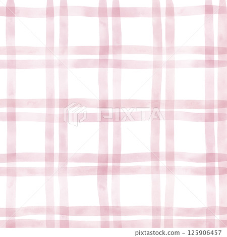 Pink White Plaid Gingham Check Hand Drawn Background Pattern Overlay 125906457