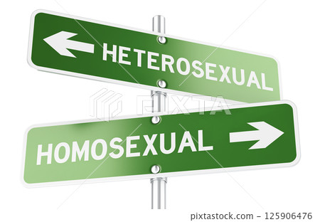 Homosexual or heterosexual. Opposite traffic sign, 3D rendering 125906476
