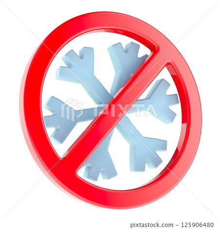 Prohibition symbol with snowflake. 3D rendering 125906480