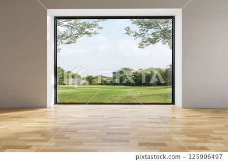 Modern contemporary style empty room with nature view background 3d render Modern contemporary style empty room with nature view background 3d render 125906497