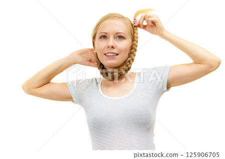 Blonde girl with braid hair 125906705