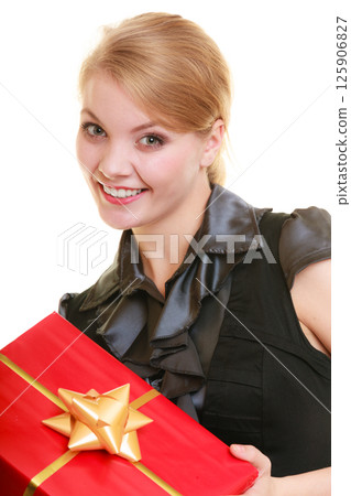 holidays love happiness concept - girl with gift box 125906827