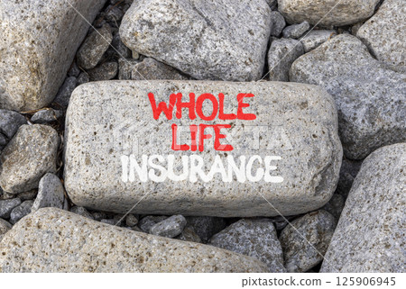 Whole life insurance symbol. Concept words Whole life insurance on beautiful grey stone. Beautiful grey stones background. Business whole life insurance concept. Copy space. 125906945