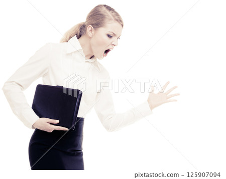 Stress. Angry businesswoman teacher woman screaming. 125907094