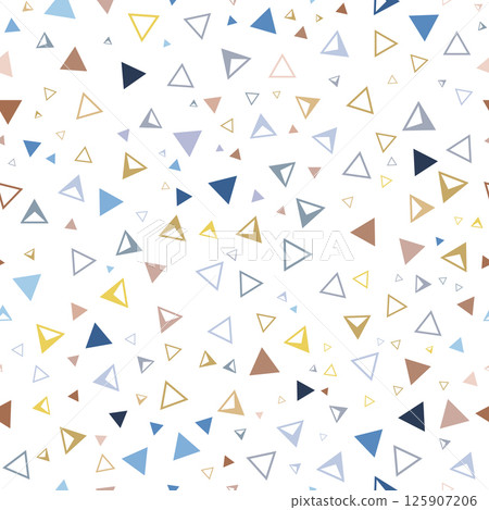 Seamless pattern of multicolored triangles. Template for textures, textiles, wallpapers, banners, invitations and simple backgrounds. Layout for cover, poster, postcard, interior and decorative art 125907206