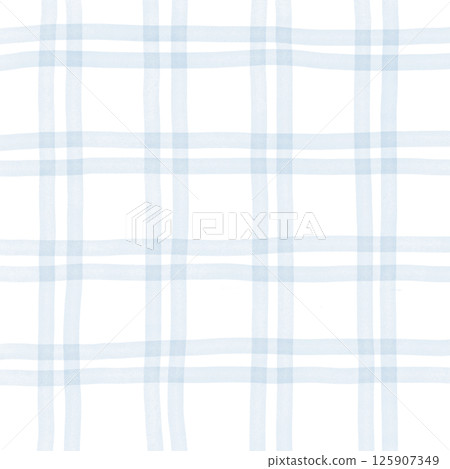 Blue White Plaid Gingham Check Hand Drawn Background Pattern Overlay 125907349