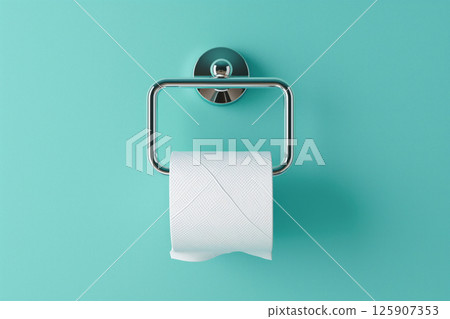 White roll of soft toilet paper is neatly displayed on wall bathroom in modern chrome holder AI Generative White roll of soft toilet paper is neatly displayed on wall bathroom in modern chrome holder AI Generative 125907353