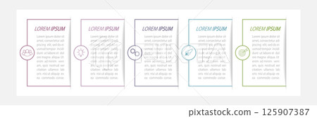 5 stages of development, improvement or training. Infographics with visual action icons for business, finance, project, plan or marketing 125907387
