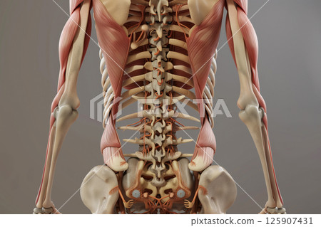3D Illustration detailed medical of anatomy with inflamed lumbar spine pathology AI Generative 125907431