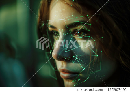 Data cyber online security utilizing biometric identification using face recognition AI Generative 125907491