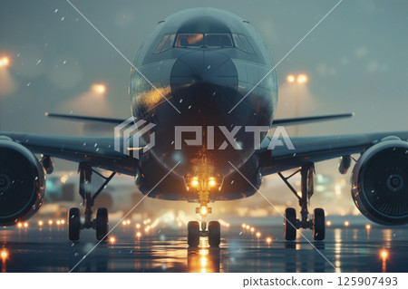 Following landing at airport, airplane taxis make their way to terminal via runway AI Generative Following landing at airport, airplane taxis make their way to terminal via runway AI Generative 125907493