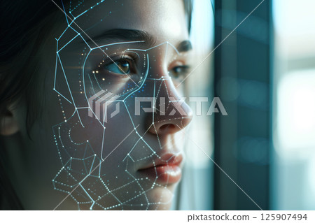 Use of biometric security identification for cyber online protection is based on face recognition technology AI Generative 125907494