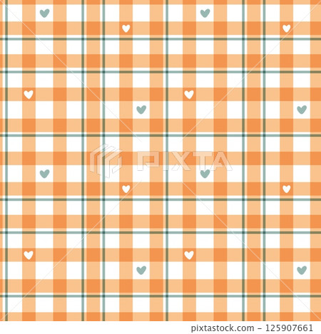 Seamless Plaid Pattern with Hearts in Orange and Green Seamless Plaid Pattern with Hearts in Orange and Green 125907661