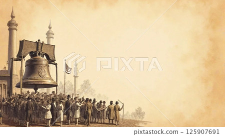 Liberty Bell Celebration in 1800s, independence day background. Generated Image Liberty Bell Celebration in 1800s, independence day background. Generated Image 125907691