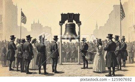 Liberty Bell Celebration in 1800s, independence day background. Generated Image 125907692