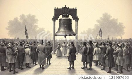 Liberty Bell Celebration in 1800s, independence day background. Generated Image 125907693