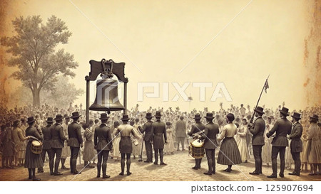 Liberty Bell Celebration in 1800s, independence day background. Generated Image 125907694
