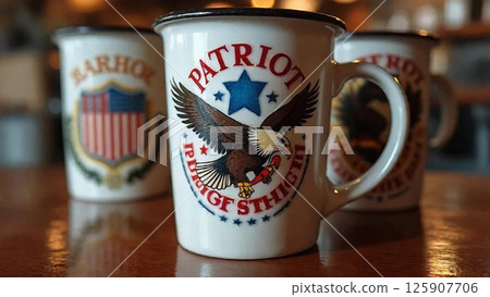 Vintage coffee shop in Capitol Hill serving Patriot Brew mugs. Generated Image 125907706