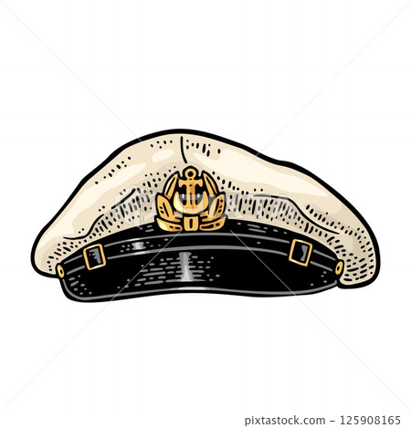 Captain hat. Vintage color engraving illustration. Isolated on white 125908165