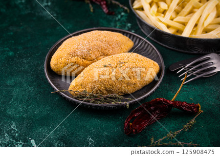 Frozen food assortment. Potato hashbrowns and french fries Frozen food assortment. Potato hashbrowns and french fries 125908475