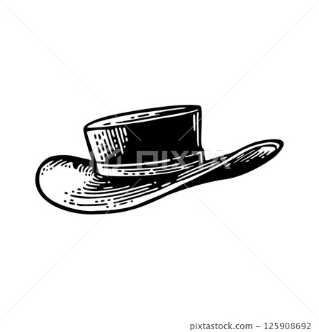 Top gentleman hat. Vector engraving black illustration 125908692